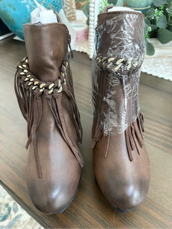 Sbicca Shoes - Sbicca Brown Fringe Ankle Booties with Braided Accent